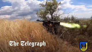 Ukrainian soldiers use US supplied javelin missile to destroy Russian tank in Mykolaiv