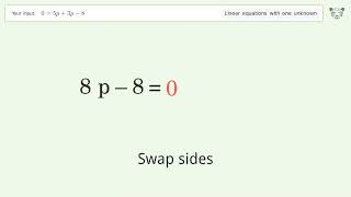 Linear equation with one unknown: Solve 0=5p+3p-8 step-by-step solution