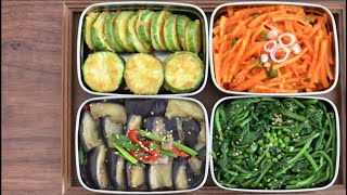 4 Korean Side Dishes :: Spicy radish l Marinated Eggplant l Sesame Spinach l Zucchini ✔️ bibimbap