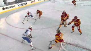 Miikka Kiprusoff saves on P.K. Subban and Michael Cammalleri shots (2011-02-20)