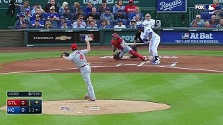 STL@KC: Lackey fans Cain in the top of the 1st