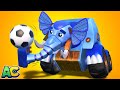 AnimaCars - The EXCAVATOR ELEPHANT got amazing SOCCER skills! - kids cartoons with trucks & animals