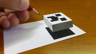 Very Easy!! How To Draw 3D Floating CREEPER（MINECRAFT）- 3D Trick Art on paper step by step