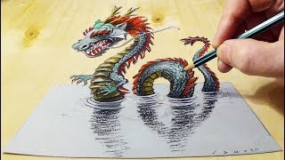 Drawing Chinese Dragon Illusion - Coloring 3D Water Dragon by Vamos