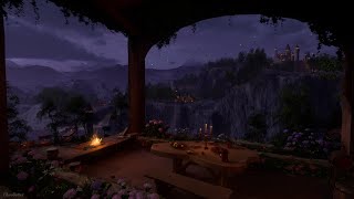 Calm Fantasy Medieval Night Ambience | Crackling Fire, Crickets, Owl Sounds, Calming Nature Sounds