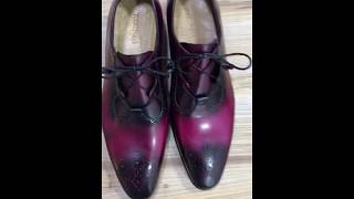 TucciPolo Handmade Luxury Italian Leather Burnished Burgundy Mens Shoes