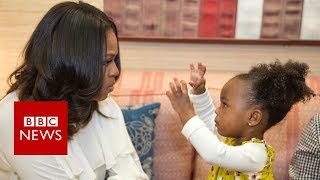 Michelle Obama dances with Parker the portrait girl - BBC News
