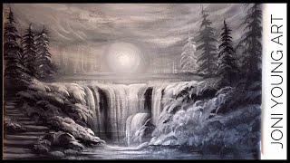 ACRYLIC PAINTING TUTORIAL/ ONE BRUSH!! Black & White LANDSCAPE / STEP BY STEP