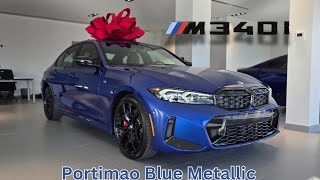 NEW ARRIVAL! 2025 BMW M340i Portimao Blue Metallic on Tacora Red #bmw #m340i #g20