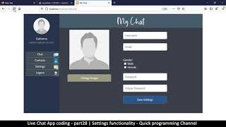 Live chat app | Part28 Settings function | Javascript, AJAX, HTML, CSS, JSON, PHP, MYSQL Tutorial