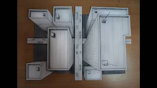 How to draw - one point perspective, 3d illusion, high-rise buildings, bird's-eye view 2.