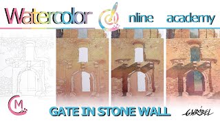 GOA M Krzyztopor Gate In Stone Wall in Watercolor