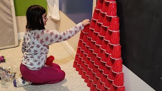 Giant Cup Tower gets Knocked Down!!!