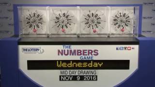 Midday Numbers Game Drawing: Wednesday, November 9, 2016