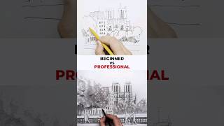 Beginner vs Professional Challenge drawing Notre Dame Cathedral #shorts #challenge