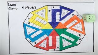 DIY LUDO GAME | Six Players Ludo Board Drawing | 6 Play Ludo game at home | Multiplayer Ludo King