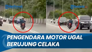 LANGSUNG KENA BATUNYA! Detik-detik Pengendara Motor Ugal-ugalan di Jalanan