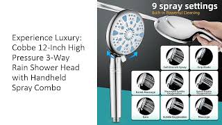 Experience Luxury: Cobbe 12-Inch High Pressure 3-Way Rain Shower Head with Handheld Spray Combo