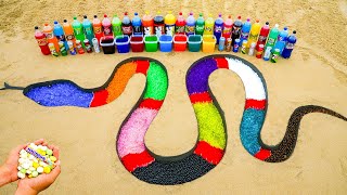 How to make Rainbow Snake with Orbeez, Coca Cola, Monster, Fanta, Sprite vs Ment