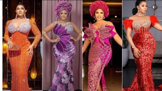 Latest Asoebi Lace gown styles 2023| beat lace gown designs for African ladies | owambe styles