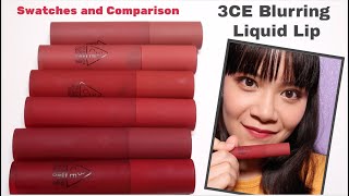 (Eng+Viet CC) ✨ 3CE Blurring Liquid Lip✨ Swatches + Compare to Velvet Lip Tint and Soft Lip Lacquer