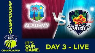 🔴 LIVE WI Academy v Barbados - Day 3 | West Indies Championship 2024 | Friday 19th April