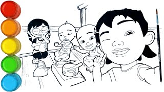 menggambar dan mewarnai Mei-mei dan Susanti bermain masak-masak bersama Upin & Ipin | kreatif anak