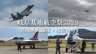 【 岐阜基地航空祭2023  異機種大編隊・機動飛行  】  飛行開発実験団 F-2×3 F-15×3 T-4×2 T-7 C-2  岐阜基地  2023/11/12