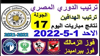 ترتيب الدوري المصري وترتيب الهدافين الاحد 1-5-2022 الجولة 17 - فوز الزمالك متصدر الدوري