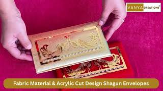 Vanya Creations Fabric Acrylic Peacock Design Shagun Envelopes for Gifting, Red Golden | PE31-MIX