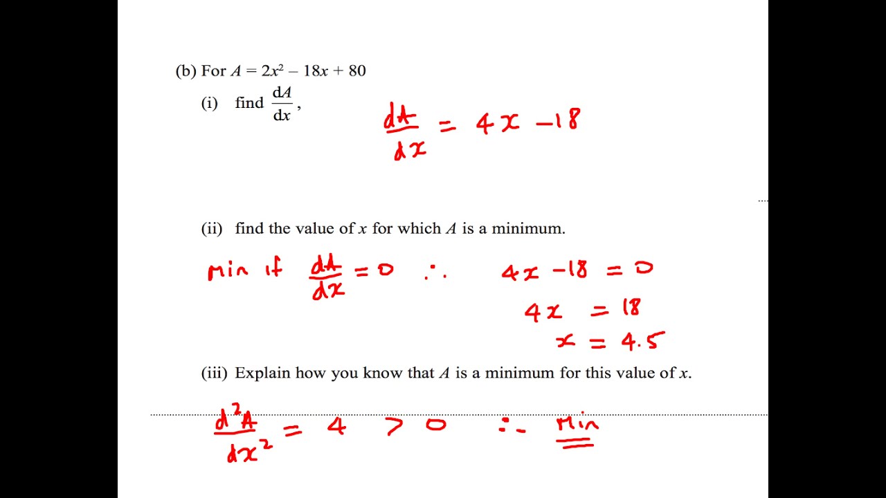 IGCSE Cambridge And Edexcel: Calculus (Differentiation) Worked Past ...