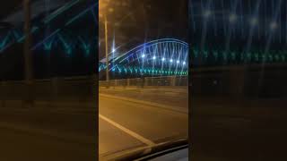 Ночь, Музыка, автомобиль, старый хит, Киев, Подольско Воскресенский мост, подсветка.
