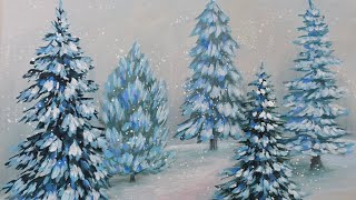 How to Paint Easy Winter Trees Acrylic Painting LIVE Tutorial