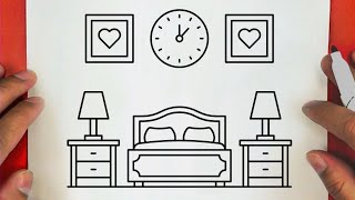 كيفية رسم غرفة نوم سهله خطوة بخطوة للمبتدئين / رسم سهل / تعليم الرسم للمبتدئين / bedroom drawing