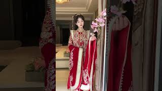 Chinese Hanfu Traditional Clothing Winter Long Dress Tang Dynasty Red Wedding Dress V5749