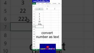 Convert a number to text in Excel - 3 ways (Excel store number as text) #Excelshorts #shorts