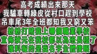 高考成績出來那天，我驢車轉綠皮從村口趕到學校，吊車尾3年全班都知我又窮又笨，紛紛打賭我上哪個職業學校，宣佈狀元在我校大家都以為班長穩了，誰料報的是我名字全體傻眼#荷上清風#爽文