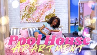 DIY - How to Make: Furnished Doll Pool House Apartment | Home Office | Kitchen & more
