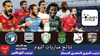 نتائج مباريات اليوم🟢في الدوري المصري🟢وترتيب الدوري المصري وترتيب الهدافين🟢يوم الأربعاء 14/2/2024
