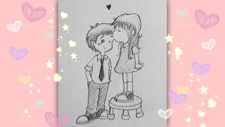 Kiss Day Drawing ❤️❤️|| Easy couple drawing