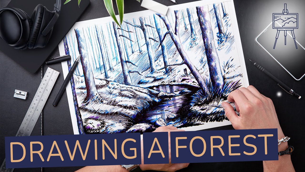 How To Draw A Forest Step By Step - YouTube