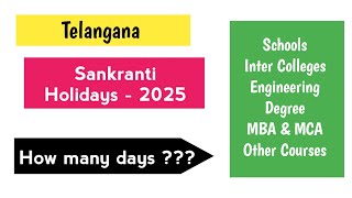 Sankranti Holidays 2025 How many Days??? in Telangana Schools Colleges @ABEDsir