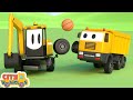 Construction vehicles rescue oil truck in the car accident-bulldozer and crane truck for kids