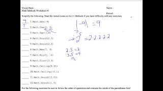 VB Math Methods Worksheet #1