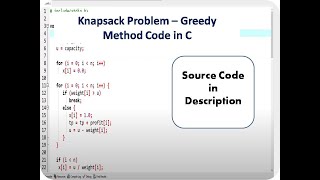 Knapsack Problem - Greedy Method Code Implementation in C | Analysis of Algorithm
