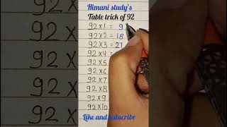 table trick of 92 😱🔥🔥🔥 shorts 🔥 trending 😱 maths 🔥 Himani study's 👆