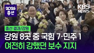 [총선] 강원 8곳 중 국힘 7, 민주 1…여권 여유있게 승리 / KBS  2024.04.11.