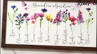 Personalized Grandma's Garden Frame Sign With Grandkids Names and Birth Flower