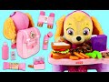 Paw Patrol Baby Skye Gets Ready Packing Disney Princess Backpack Lunch Box & Travel Accessories!