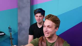 Shayne and Damien making each other laugh on Smosh Try Not To Laugh for 14 minut